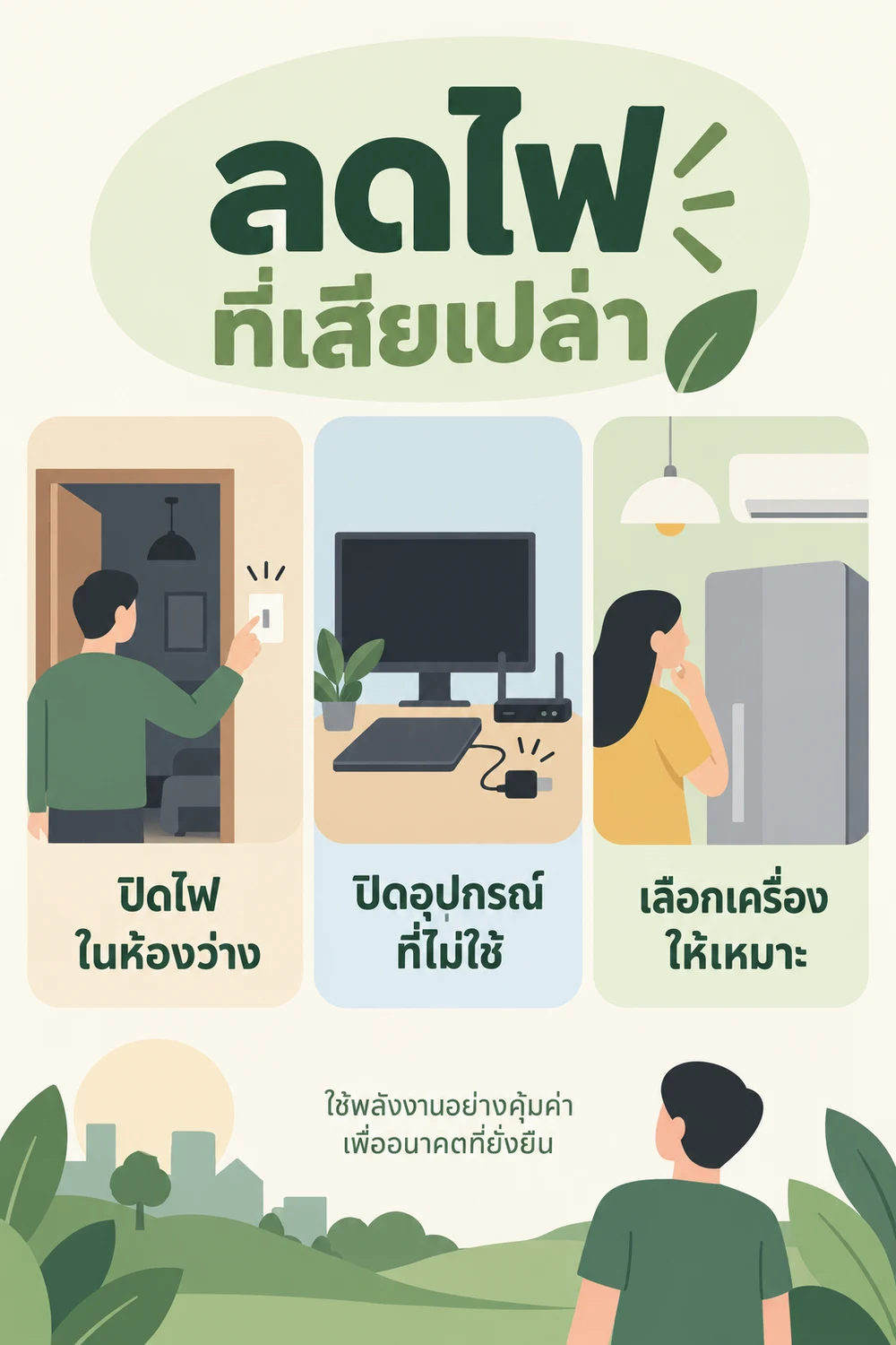 ลดการเปิดเครื่องใช้ไฟฟ้าทิ้งไว้โดยไม่จำเป็น