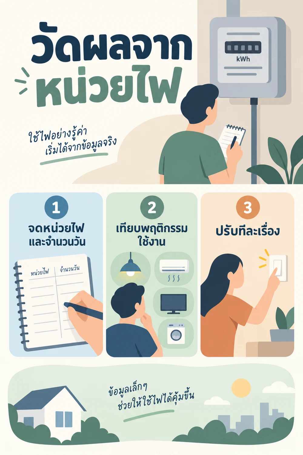 วัดผลจากหน่วยไฟและปรับพฤติกรรมทีละเรื่อง
