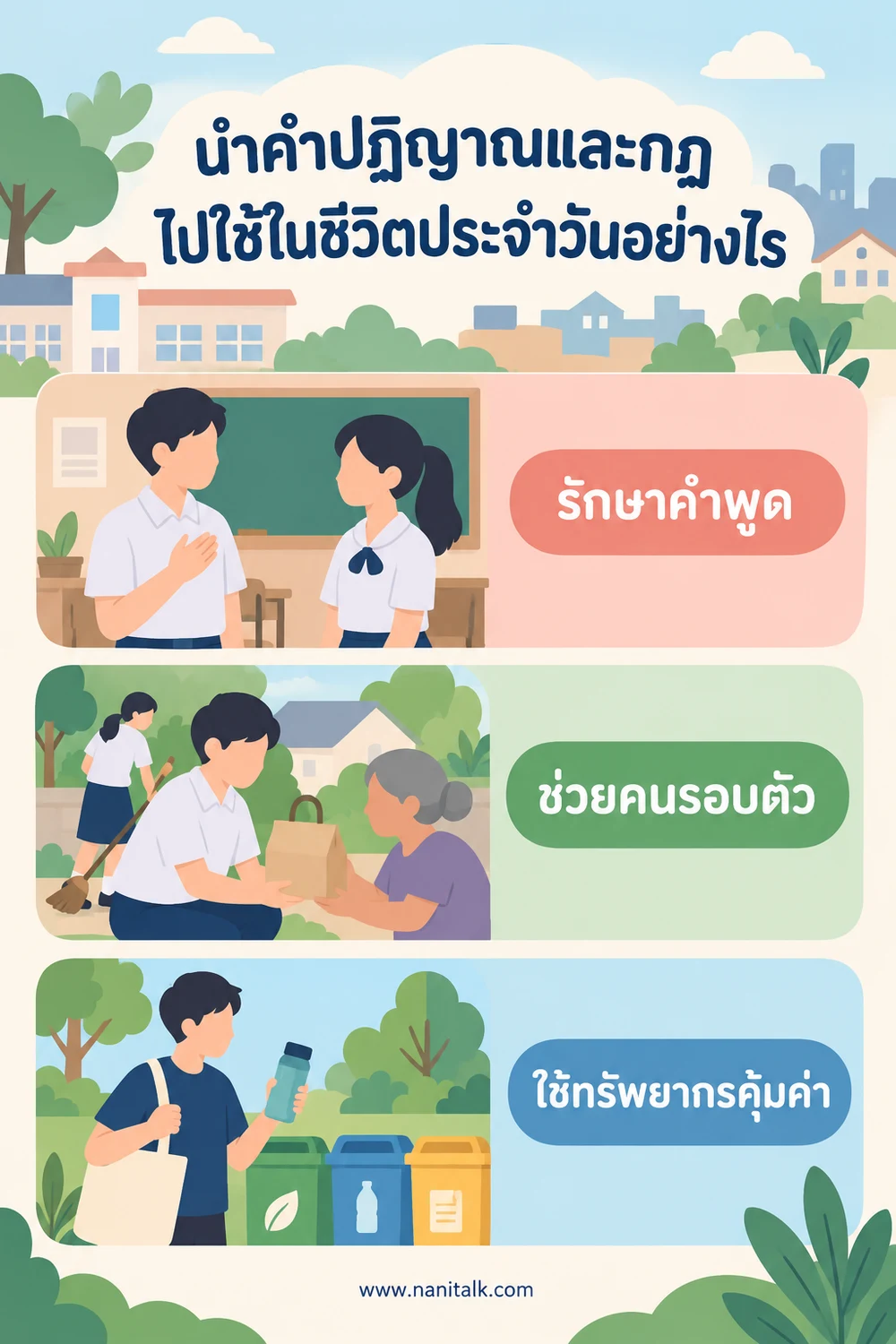 นำคำปฏิญาณและกฎไปใช้ในชีวิตประจำวันอย่างไร