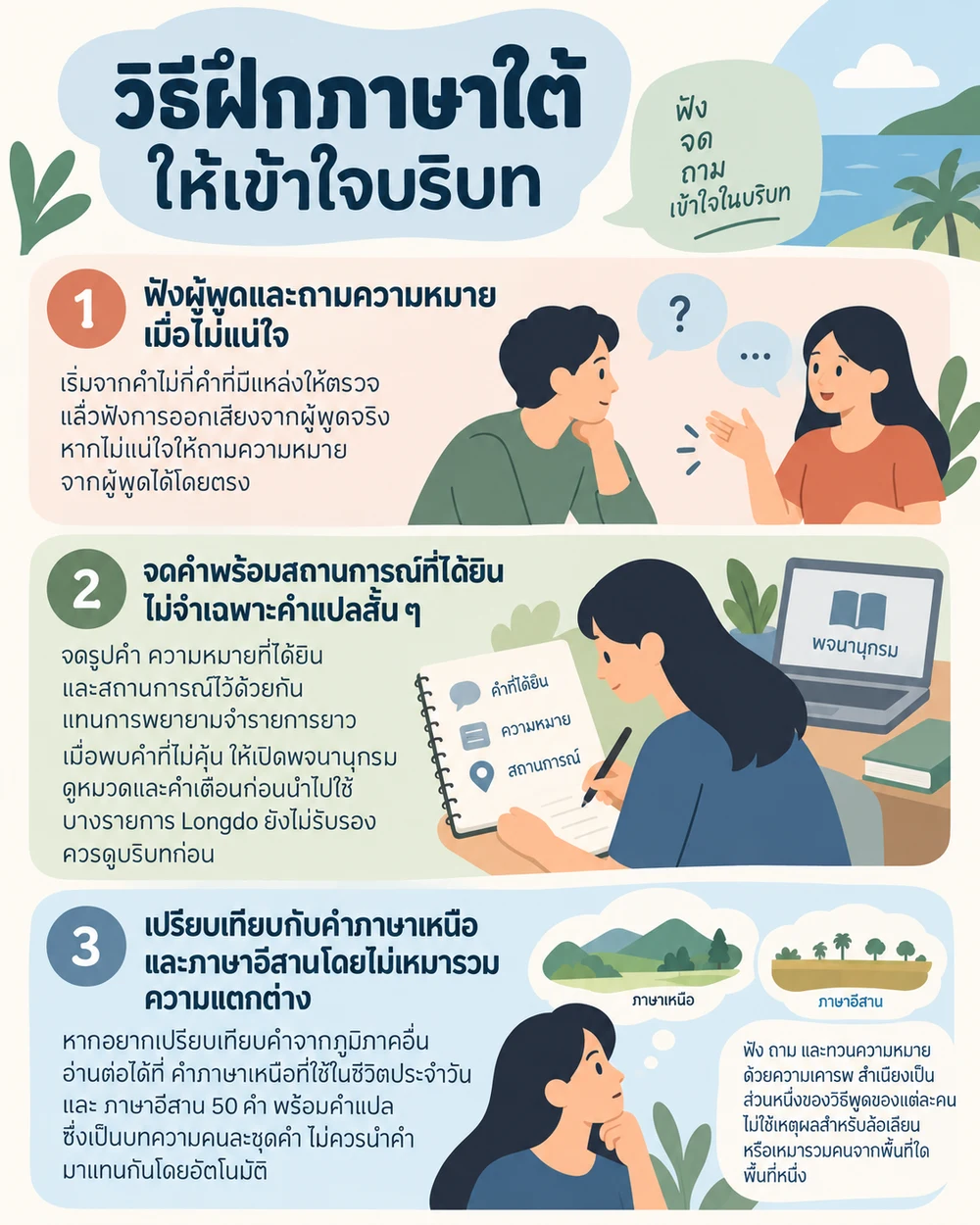 วิธีฝึกภาษาใต้ให้เข้าใจบริบท