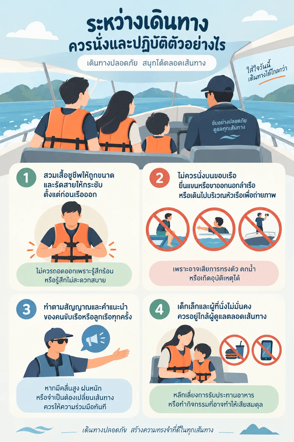 ระหว่างเดินทางควรนั่งและปฏิบัติตัวอย่างไร