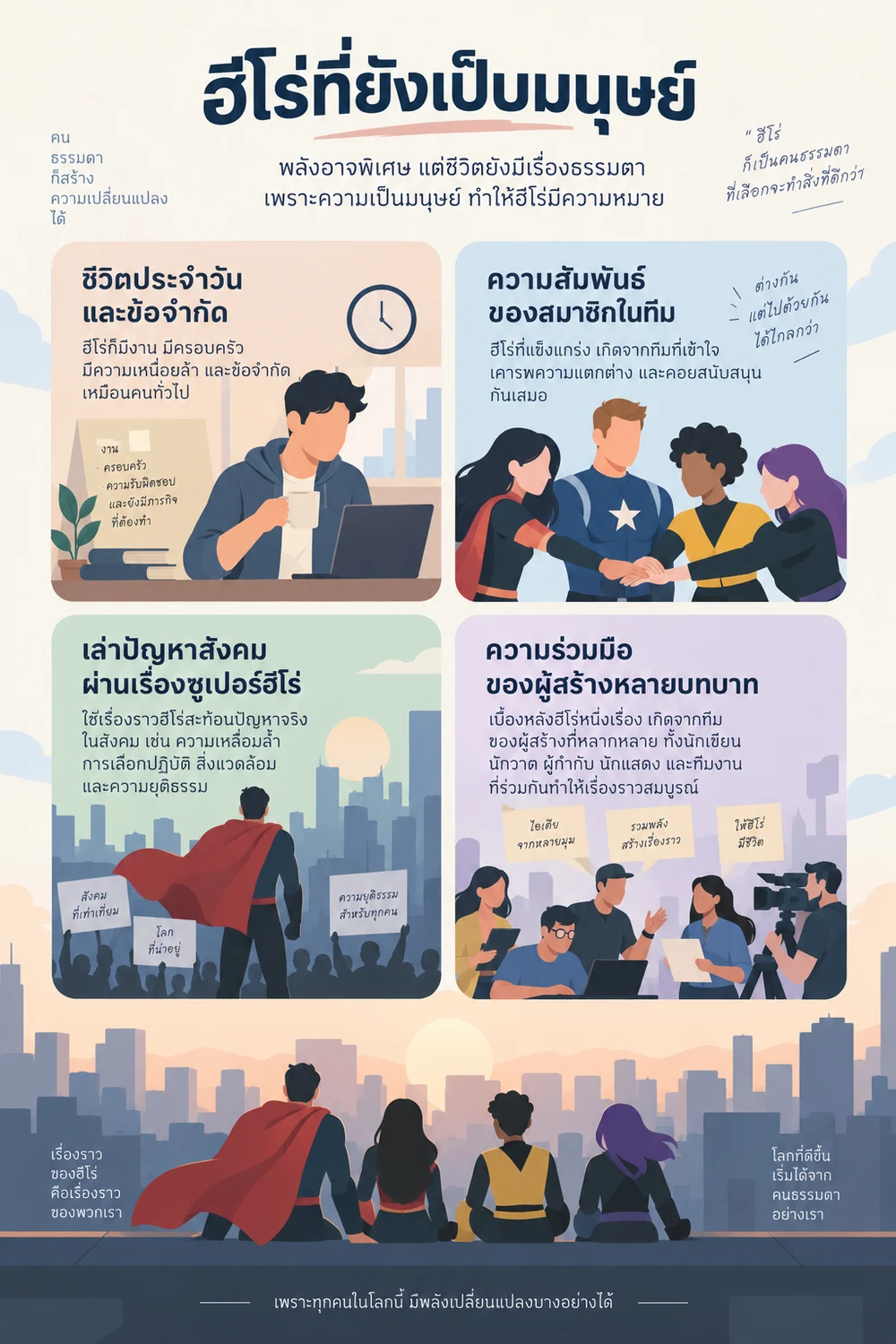 ตัวละครสำคัญและแนวคิดฮีโร่แบบมนุษย์