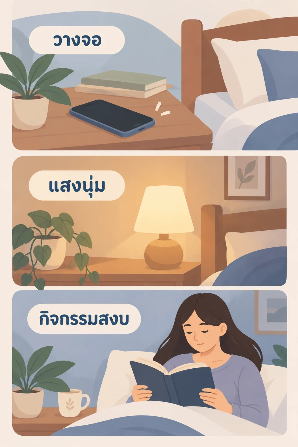 จัดช่วงก่อนนอนให้สงบและลดแสงจ้า