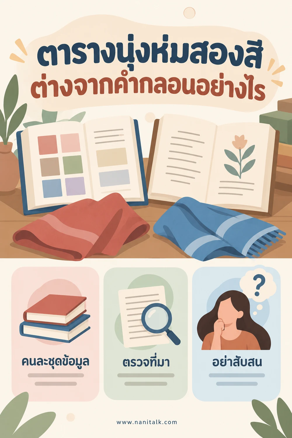 ตารางนุ่งห่มสองสีต่างจากคำกลอนอย่างไร