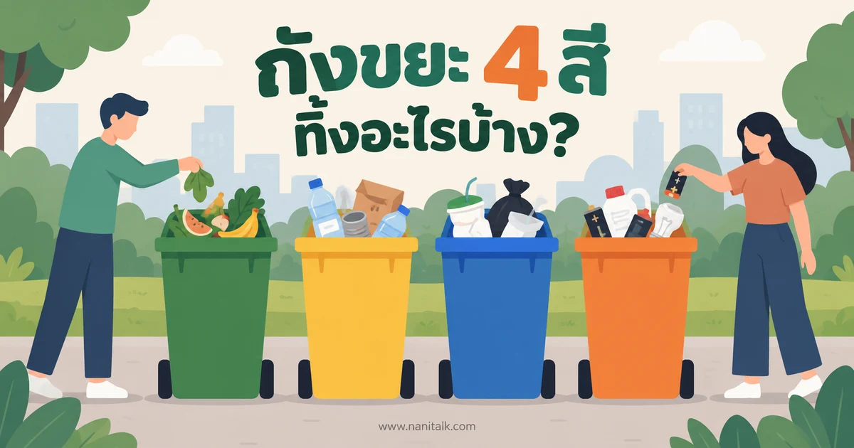 ถังขยะแยกประเภท สีไหนทิ้งอะไร? คู่มือแยกขยะ 4 สี