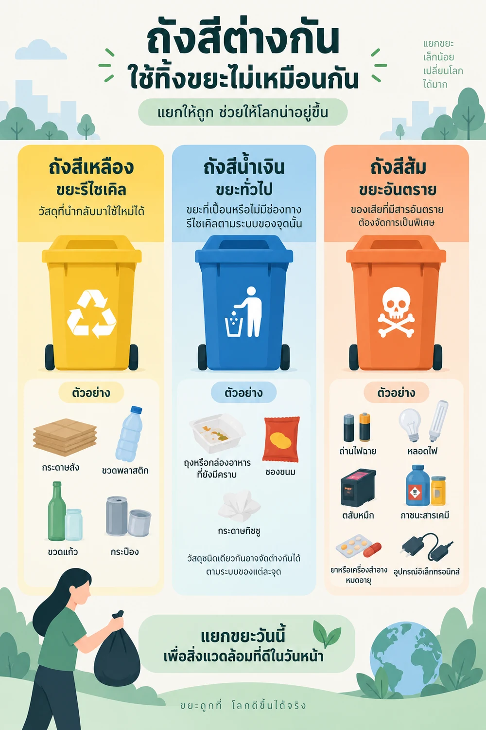 ถังสีเหลือง น้ำเงิน และส้มใช้ต่างกันอย่างไร