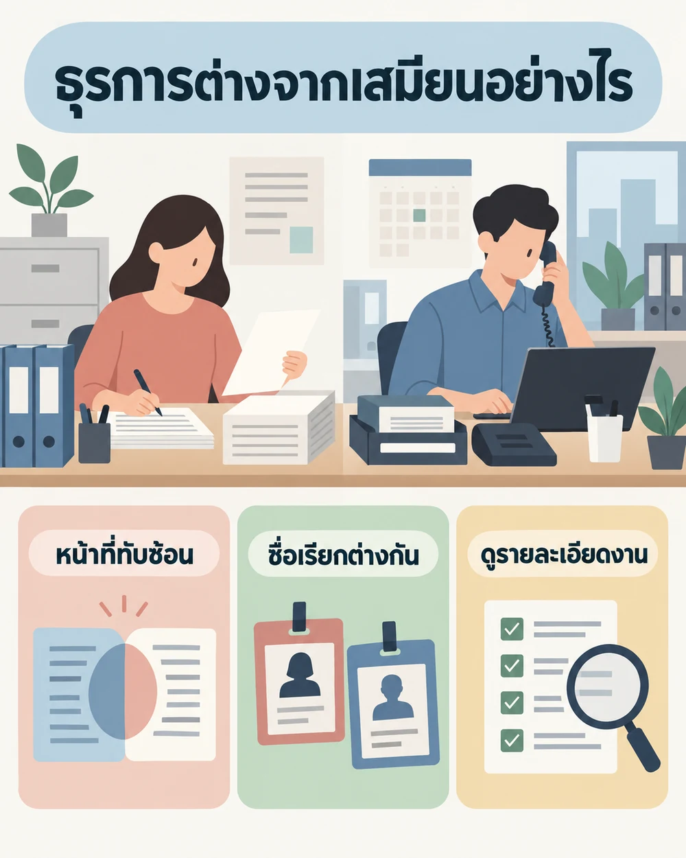 ธุรการต่างจากเสมียนอย่างไร