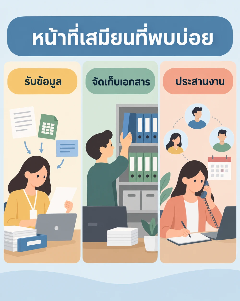 หน้าที่เสมียนที่พบบ่อย