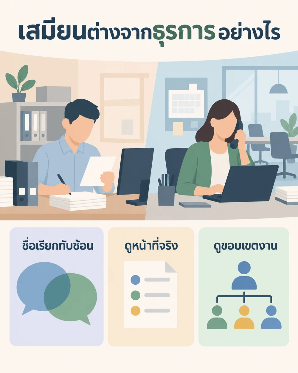 เสมียนต่างจากธุรการอย่างไร