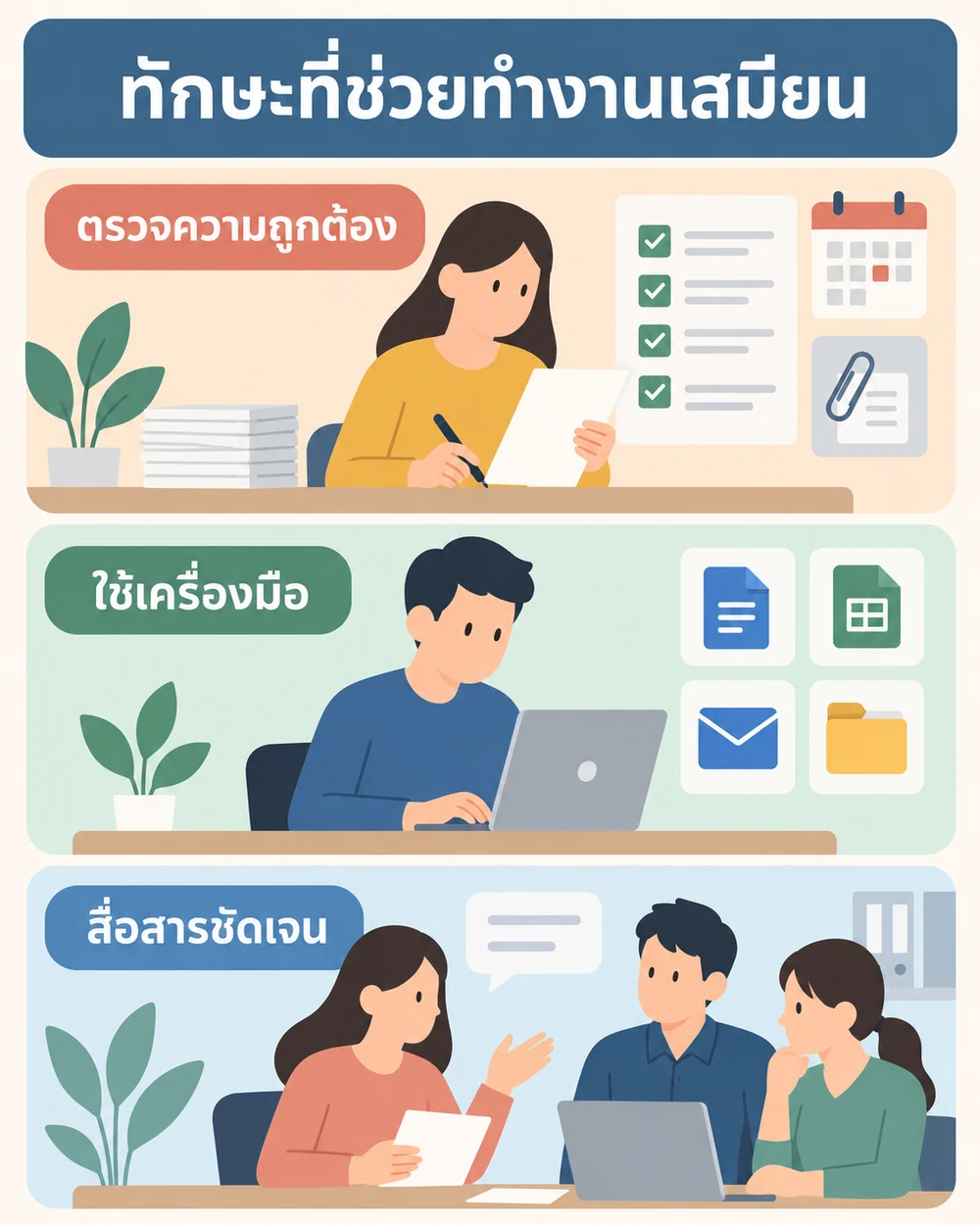 ทักษะที่ช่วยทำงานเสมียน