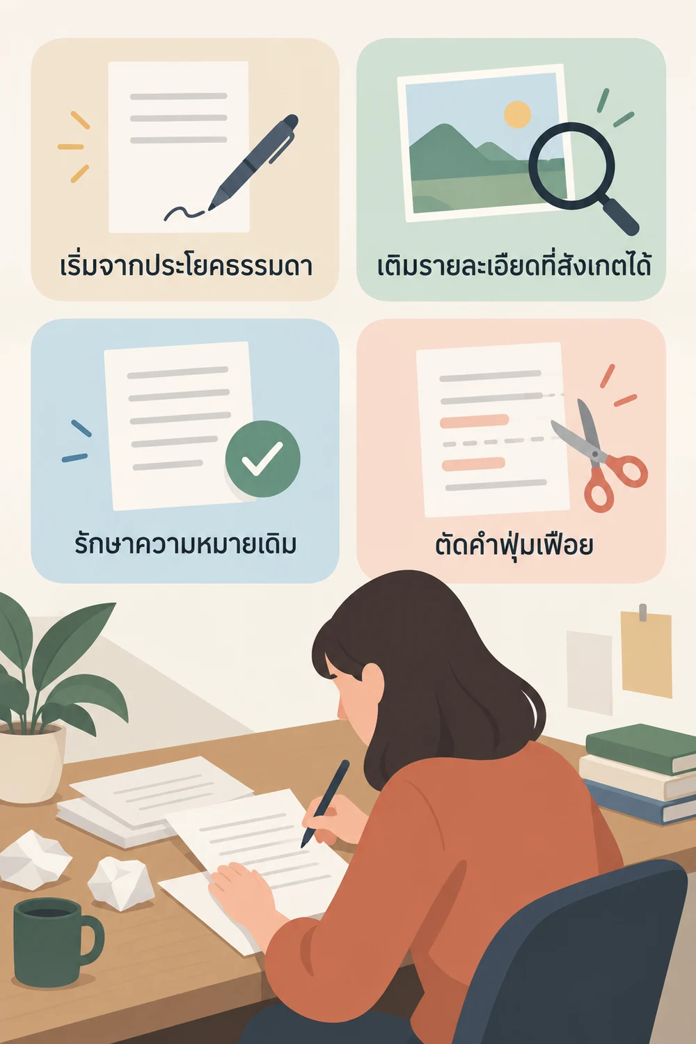 ตัวอย่างพรรณนาโวหารและวิธีปรับงานเขียน