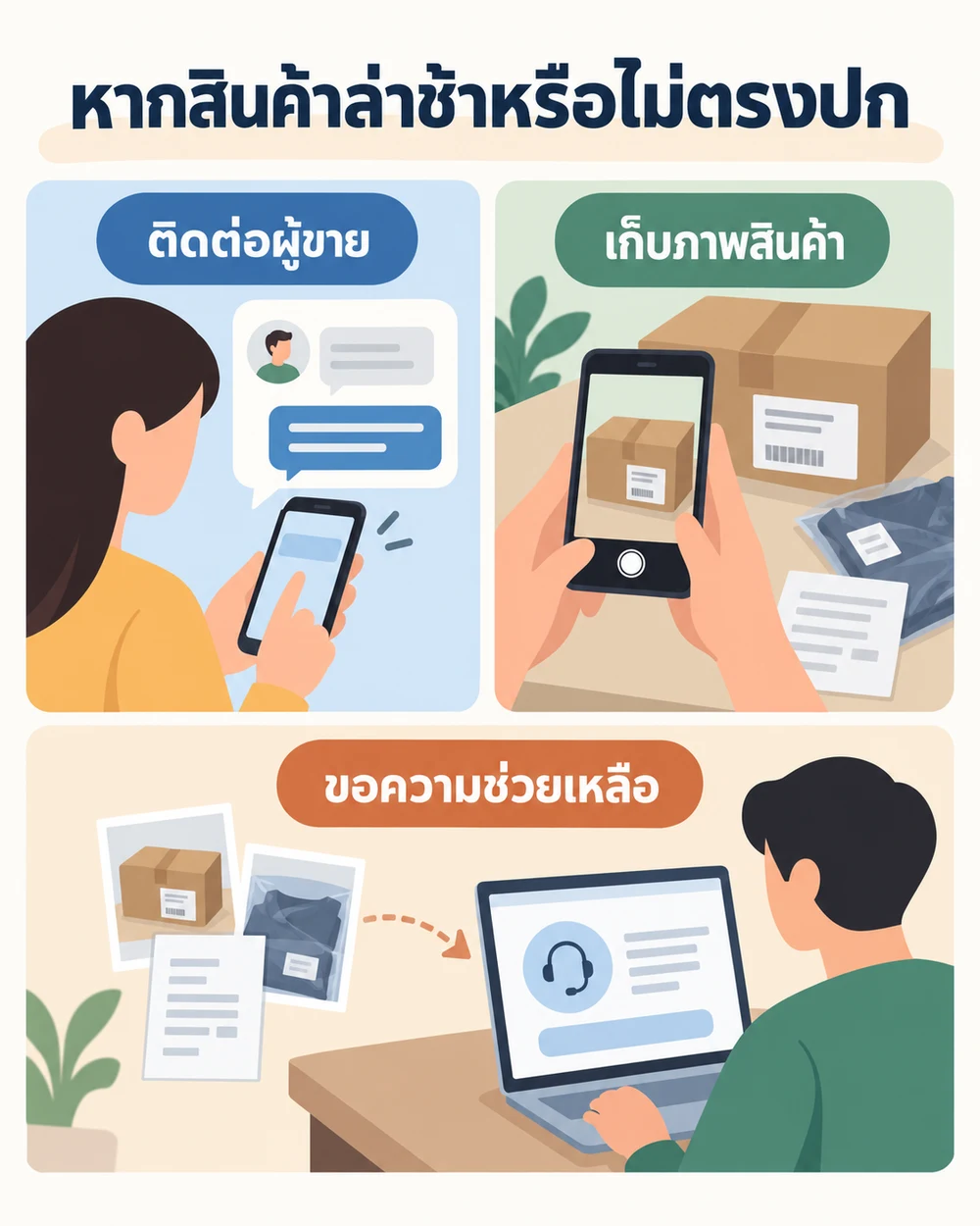 หากสินค้าล่าช้าหรือไม่ตรงปก