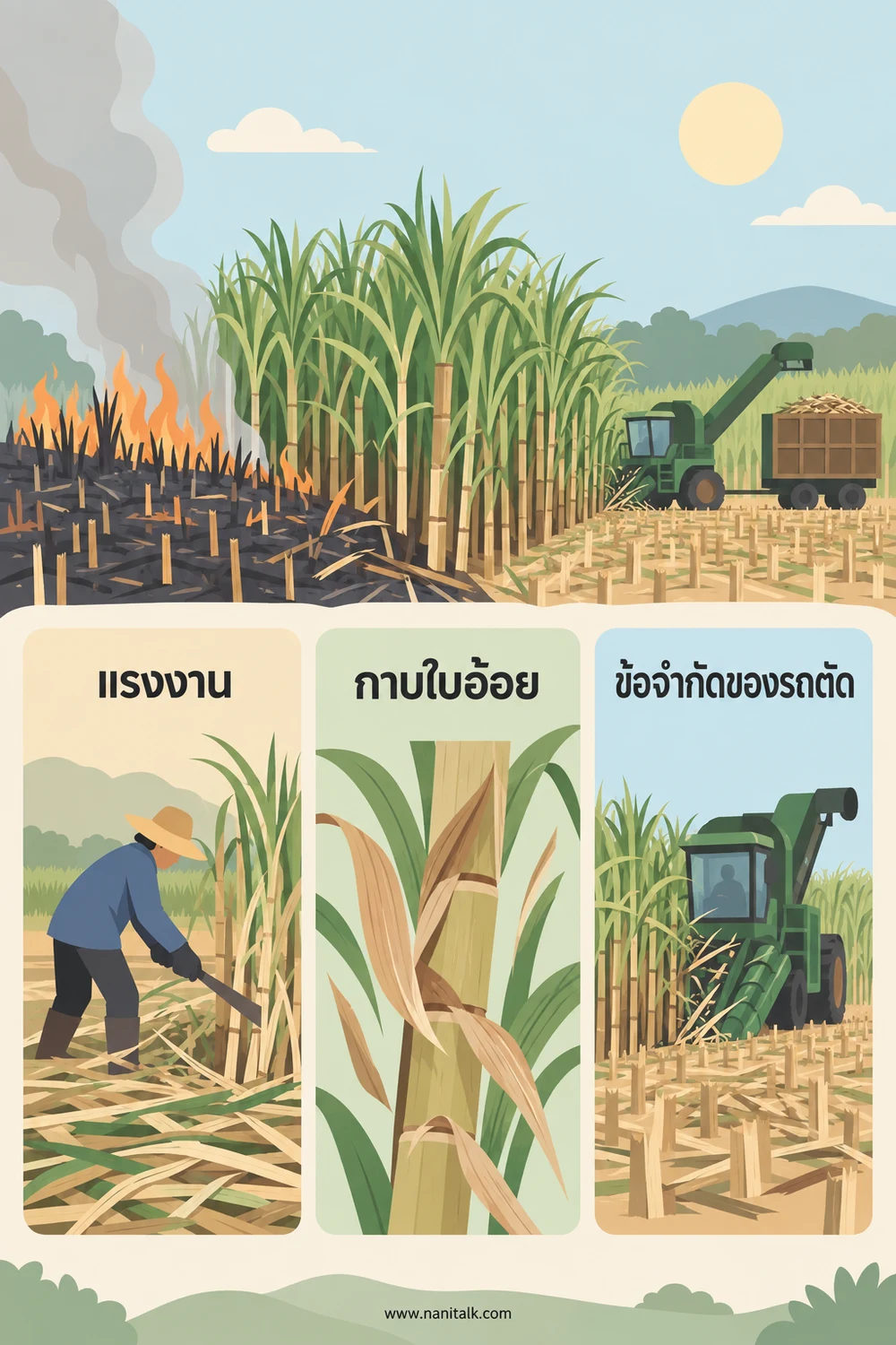 ทำไมบางพื้นที่จึงเผาอ้อยก่อนเก็บเกี่ยว