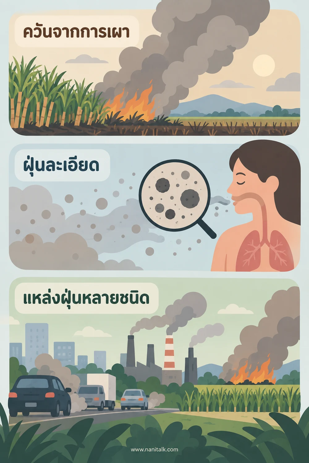 การเผาอ้อยเกี่ยวข้องกับ PM2.5 และสุขภาพอย่างไร