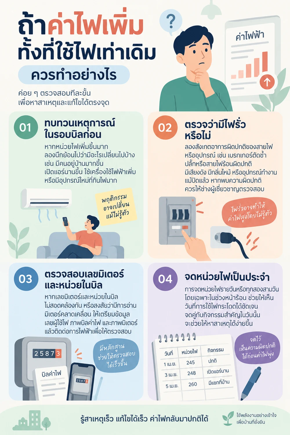 ถ้าค่าไฟเพิ่มทั้งที่ใช้ไฟเท่าเดิมควรทำอย่างไร
