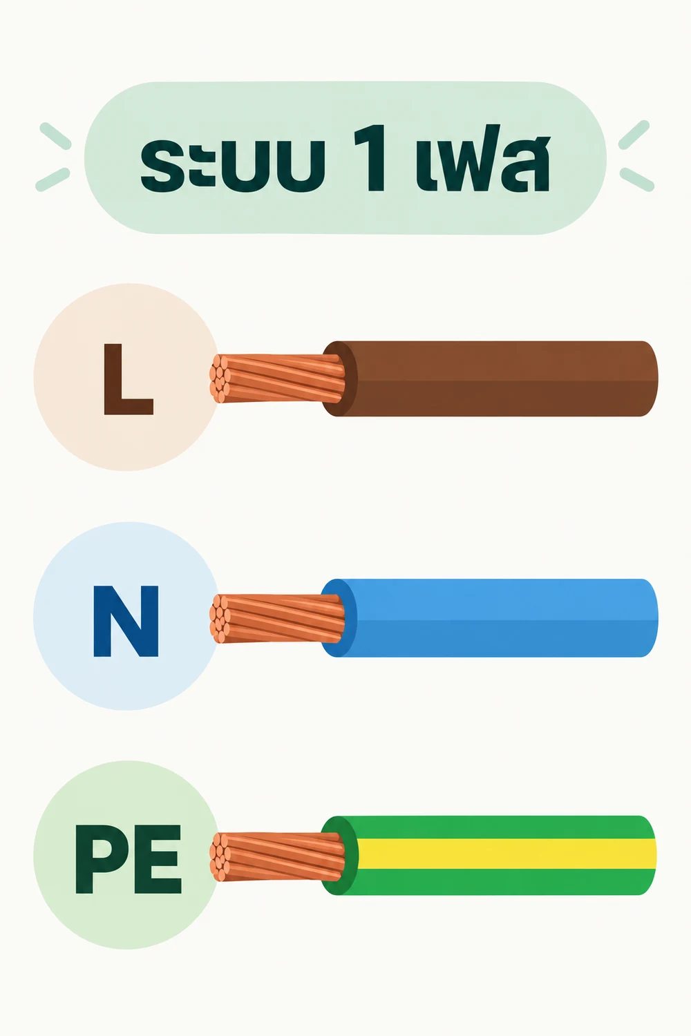 ระบบ 1 เฟส: สีของ L, N และสายดิน