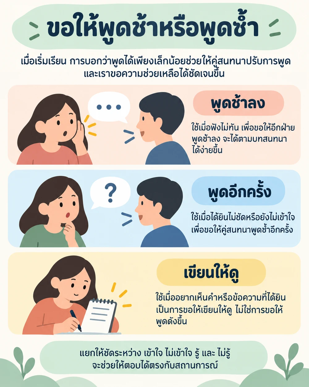ประโยคบอกว่ายังไม่เข้าใจและขอให้พูดซ้ำ
