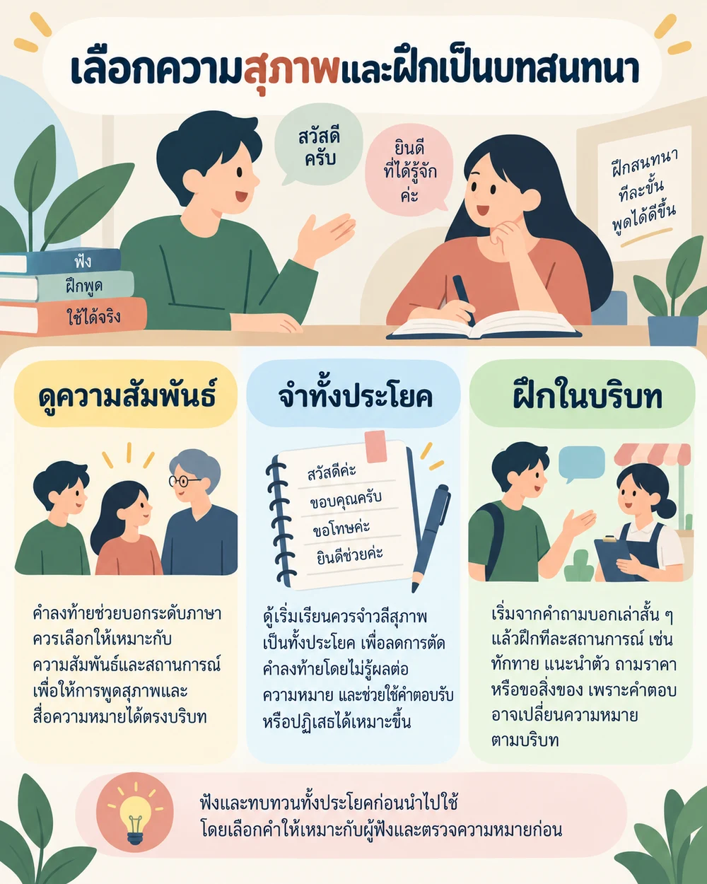 เลือกความสุภาพและฝึกเป็นบทสนทนา