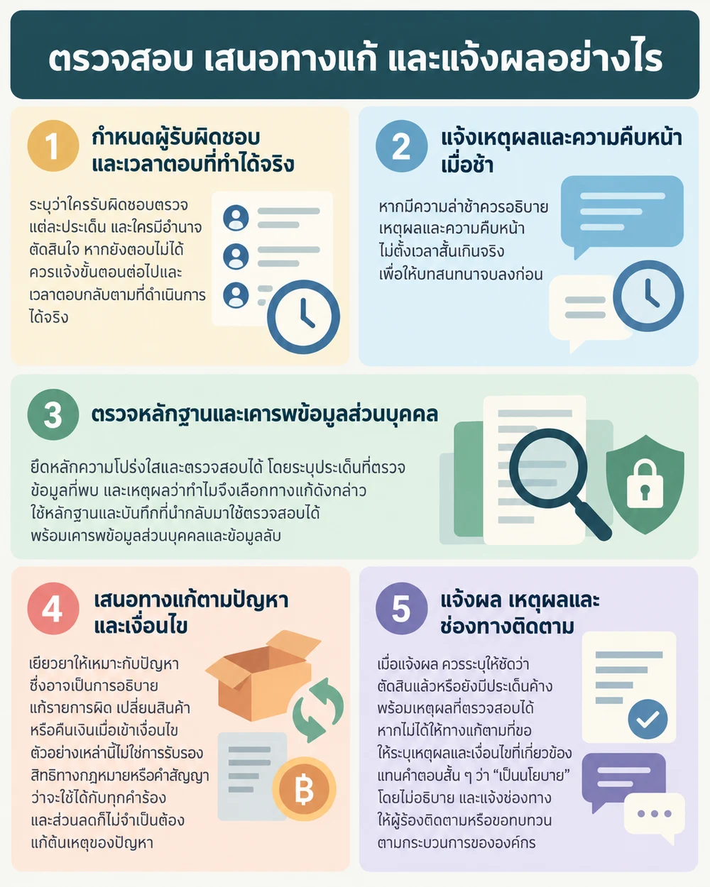 ตรวจสอบ เสนอทางแก้ และแจ้งผลอย่างไร