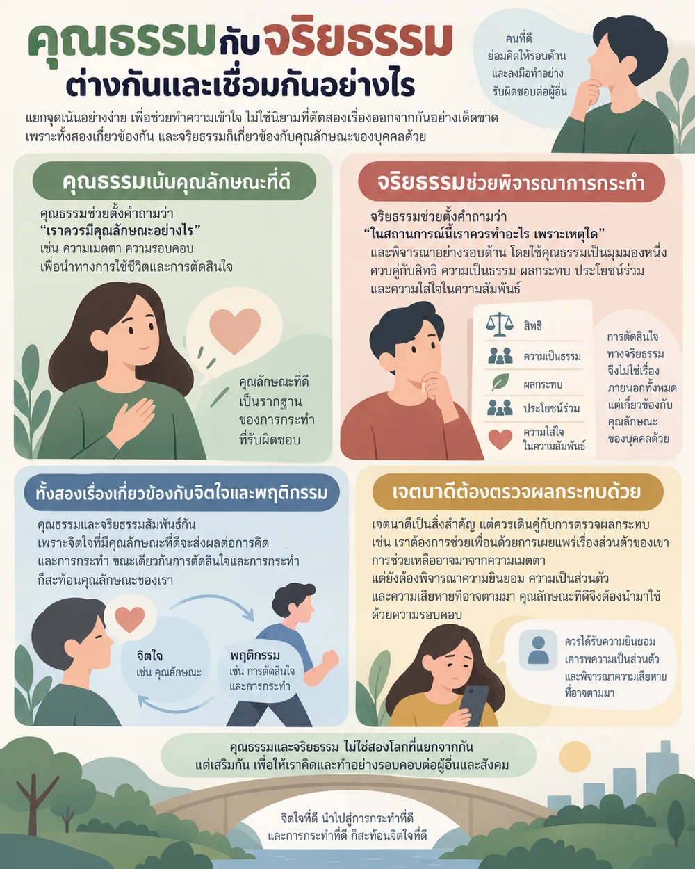 คุณธรรมกับจริยธรรมต่างกันและเชื่อมกันอย่างไร