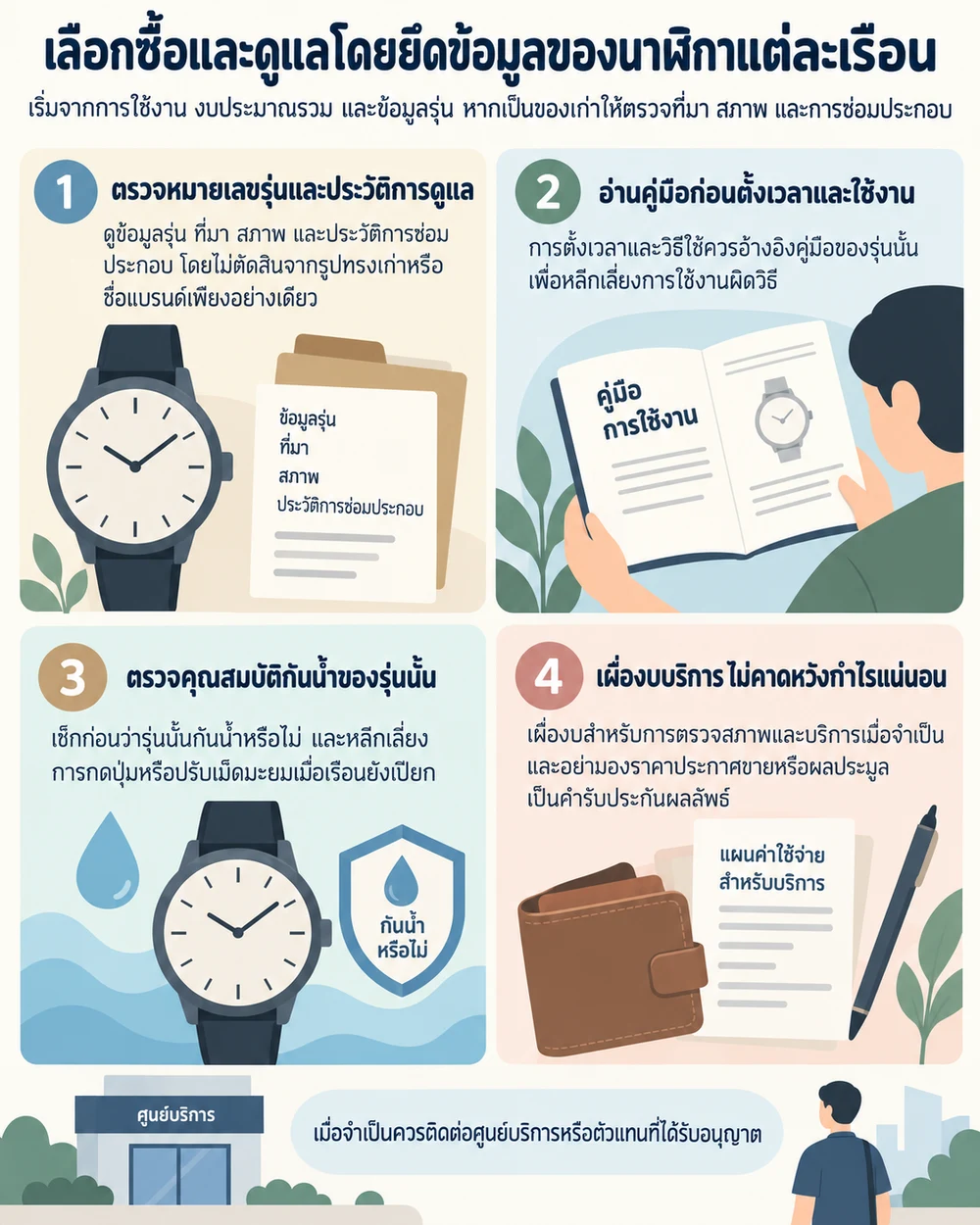เลือกซื้อและดูแลโดยยึดข้อมูลของนาฬิกาแต่ละเรือน