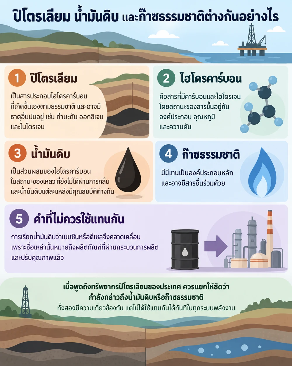 ปิโตรเลียม น้ำมันดิบ และก๊าซธรรมชาติต่างกันอย่างไร