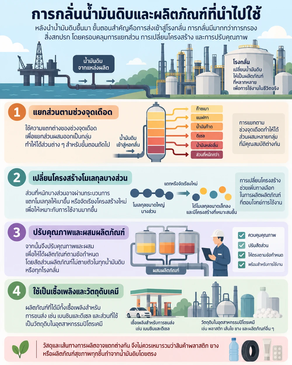 การกลั่นน้ำมันดิบและผลิตภัณฑ์ที่นำไปใช้