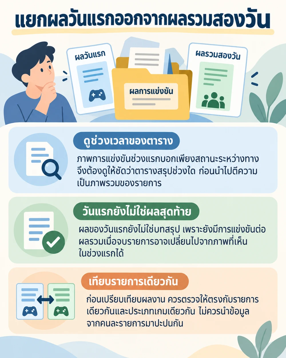 แยกผลวันแรกออกจากผลรวมสองวัน