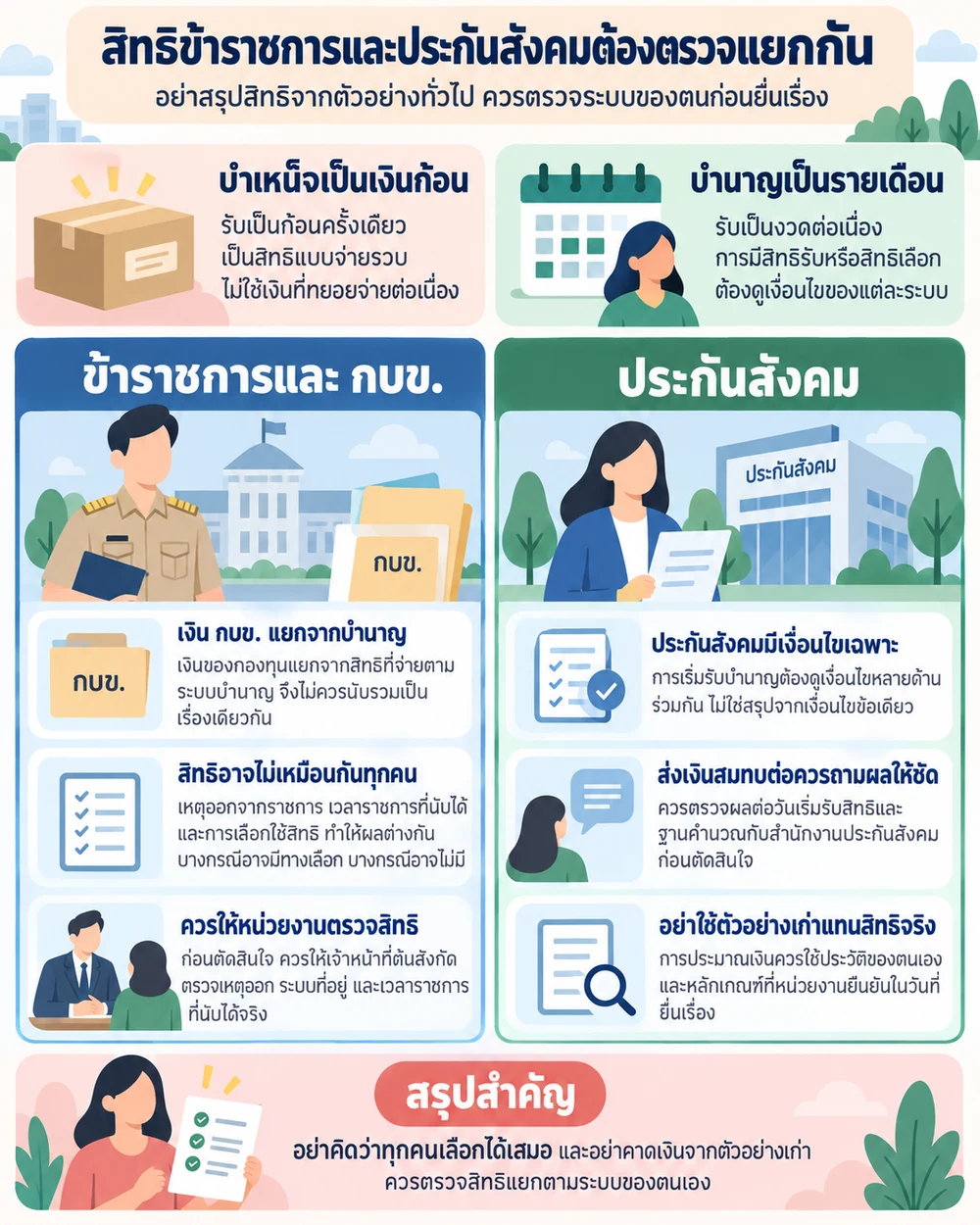 สิทธิข้าราชการและประกันสังคมต้องตรวจแยกกัน