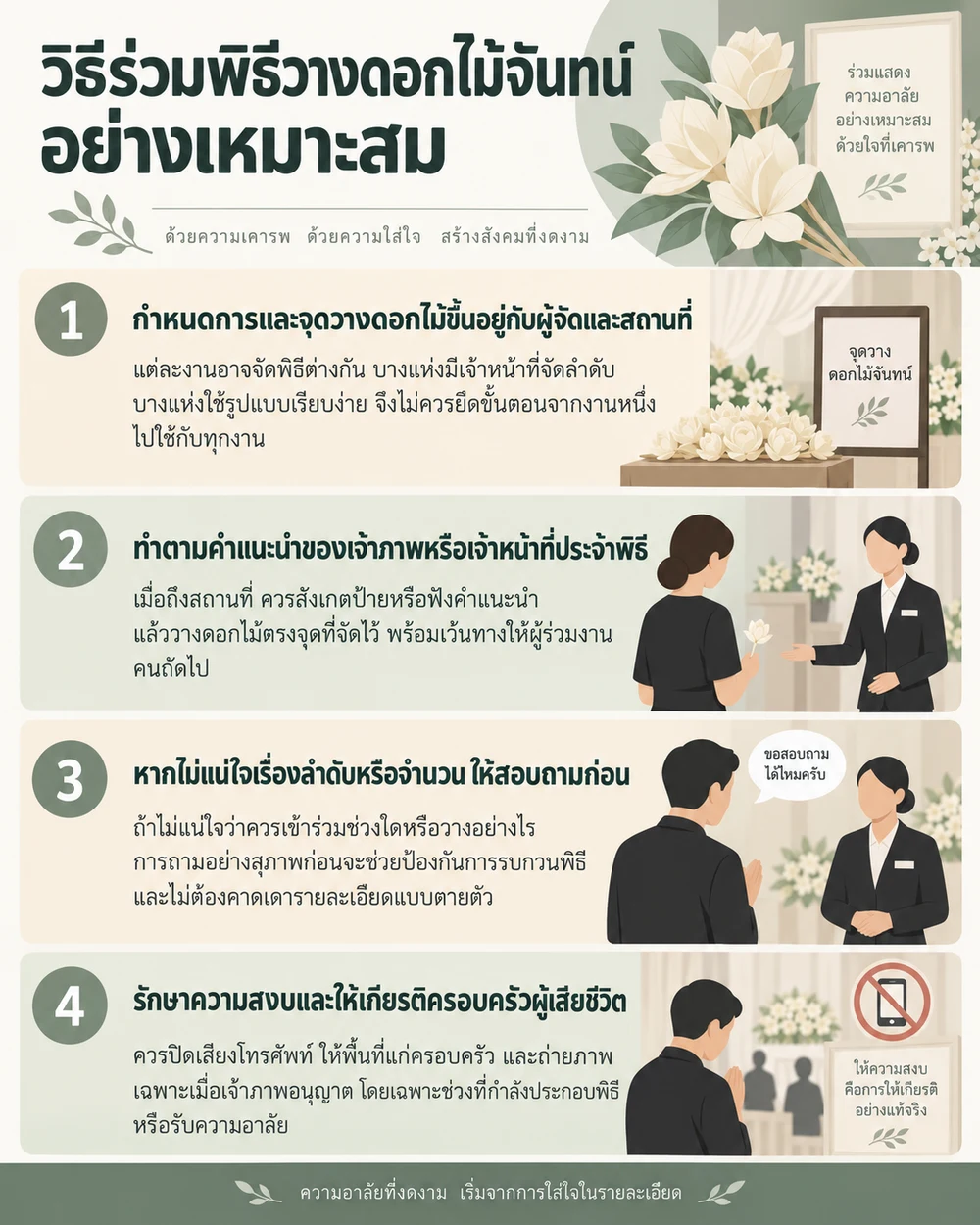 วิธีร่วมพิธีวางดอกไม้จันทน์อย่างเหมาะสม