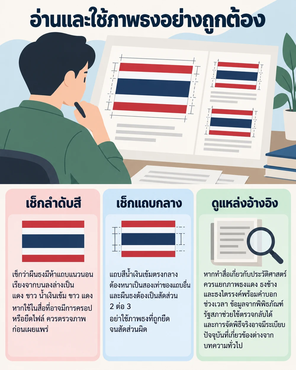 จะตรวจและใช้ภาพธงชาติให้ถูกต้องอย่างไร