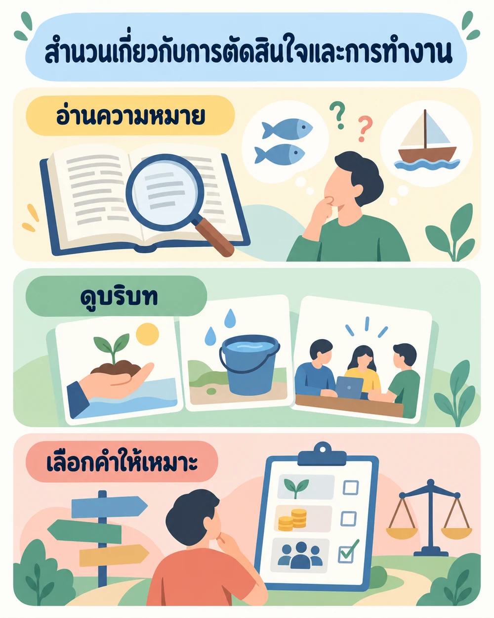 สำนวนเกี่ยวกับการตัดสินใจและการทำงาน