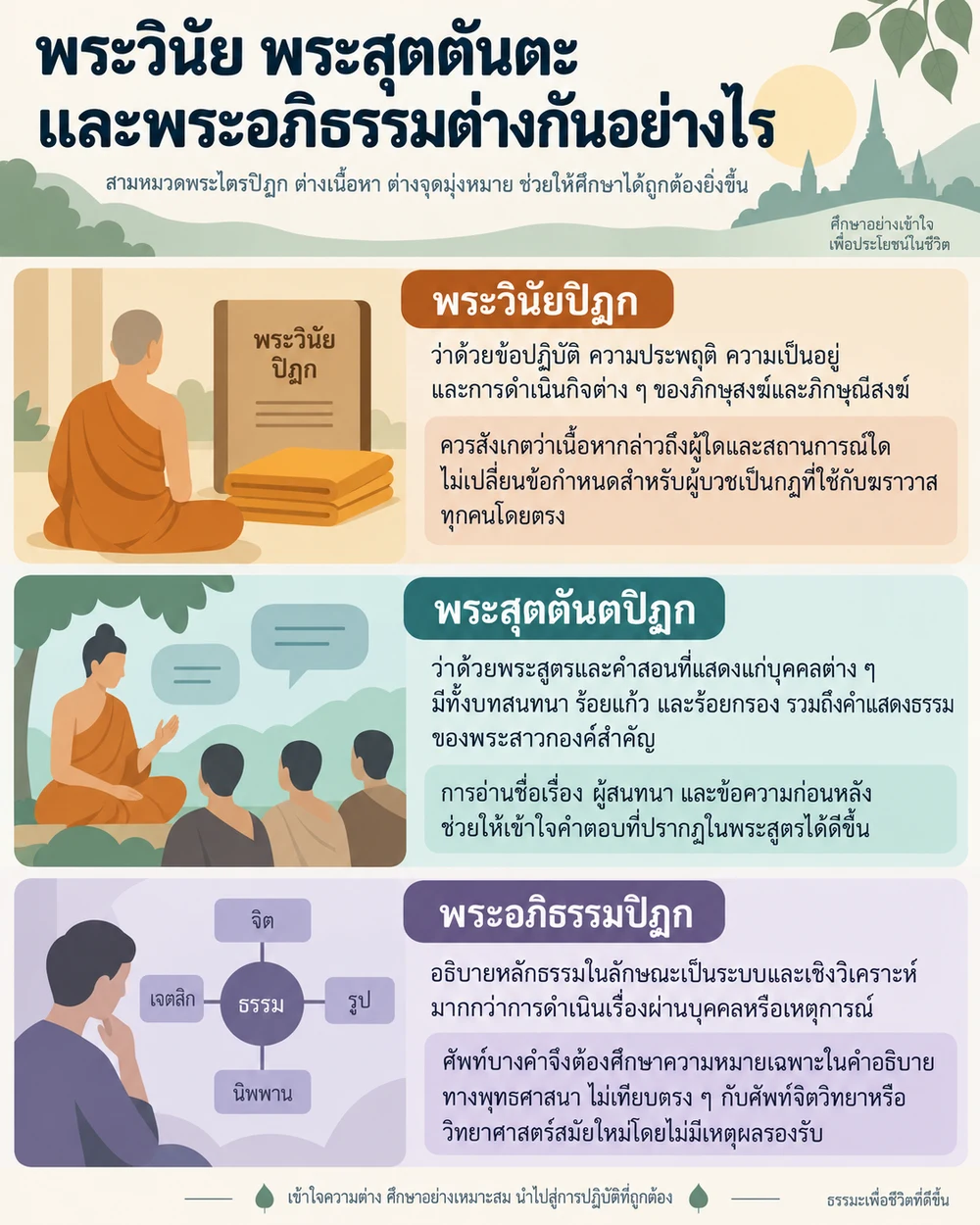 พระวินัย พระสุตตันตะ และพระอภิธรรมต่างกันอย่างไร