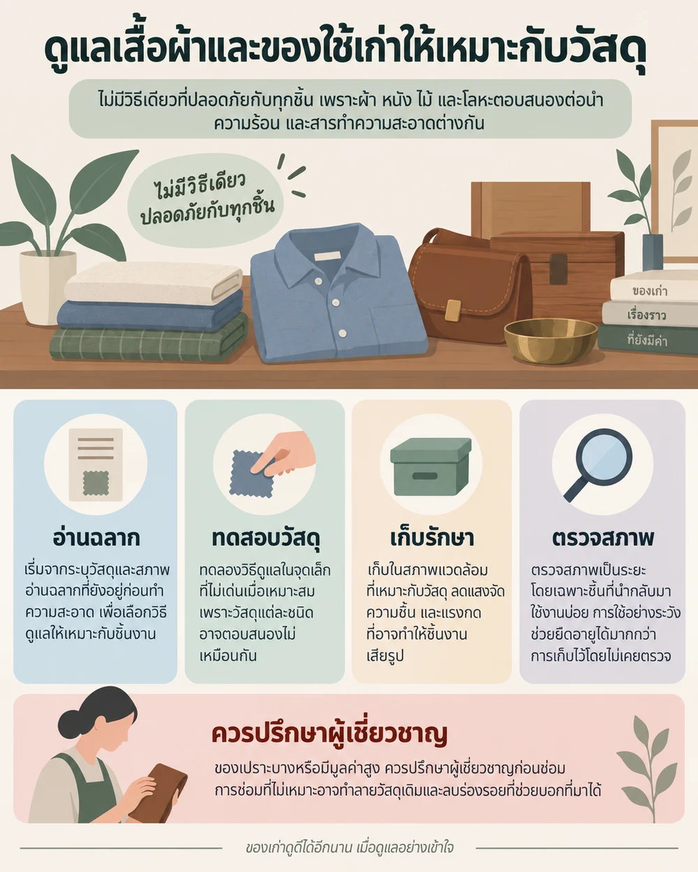 ดูแลเสื้อผ้าและของใช้เก่าให้เหมาะกับวัสดุ