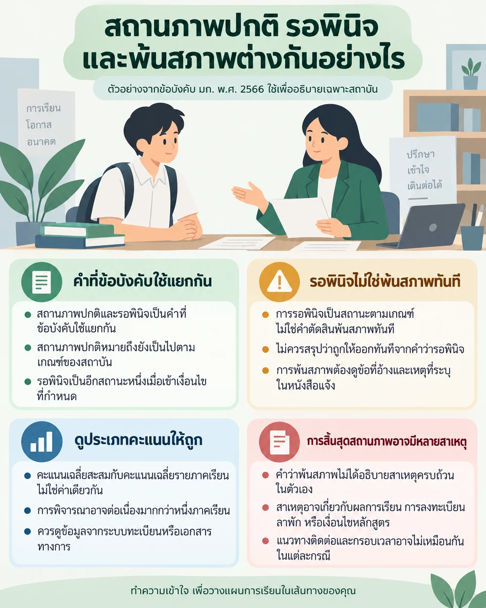 สถานภาพปกติ รอพินิจ และพ้นสภาพต่างกันอย่างไร